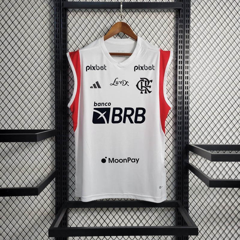 Camisa Flamengo Regata Treino 23/24 Torcedor + Patrocínios Adidas Masculina - Branca