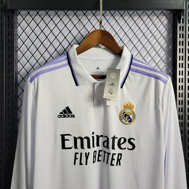 Camisa Real Madrid Home 22/23 Manga Longa Torcedor Adidas Masculina - Branca