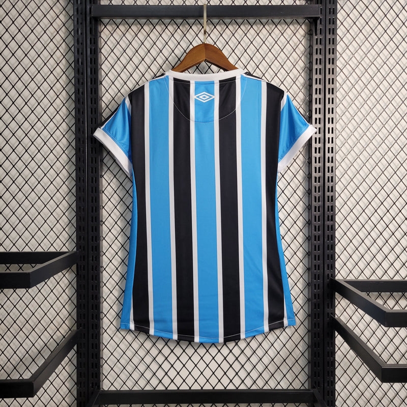 Camisa Grêmio Home 23/24 Torcedor Umbro Feminina - Azul, Preto e Branco