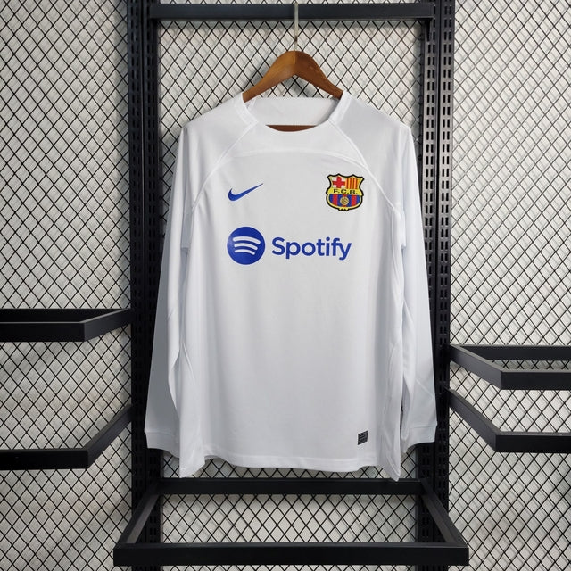 Camisa Barcelona Away Manga Longa 23/24 Torcedor Nike Masculina - Branca