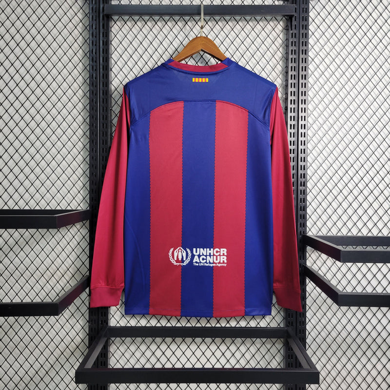 Camisa Barcelona Home Manga Longa 23/24 Torcedor Nike Masculina - Azul e Grená