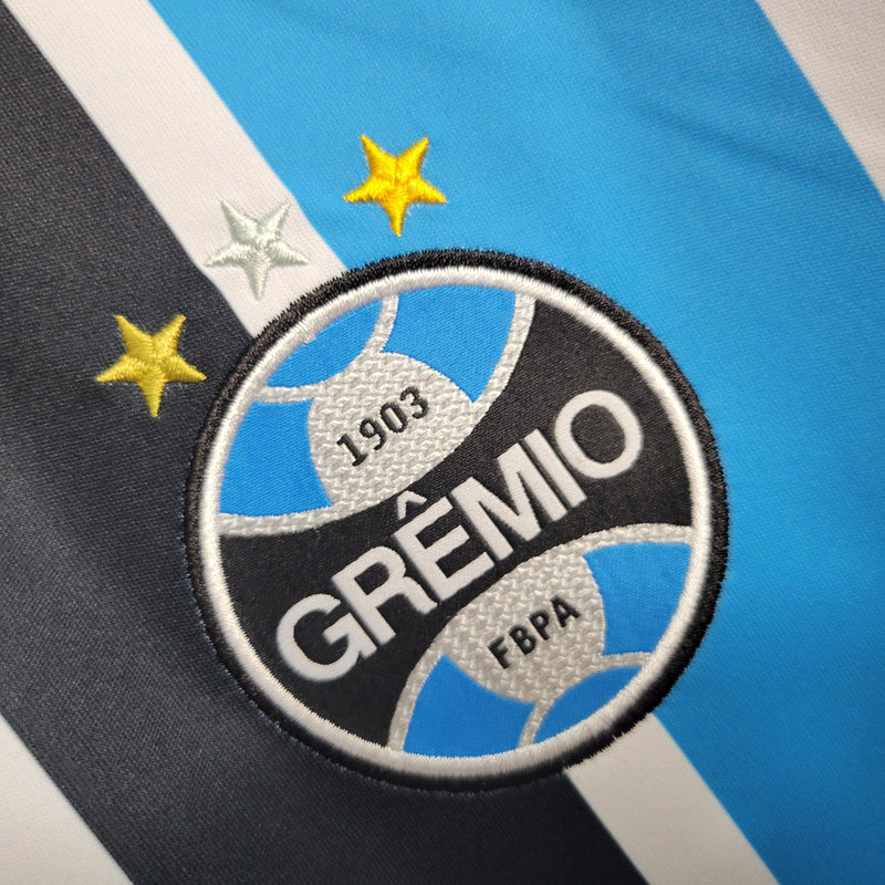 Camisa Grêmio Home Manga Longa 23/24 Torcedor Umbro Masculino - Azul, Preto e Branco