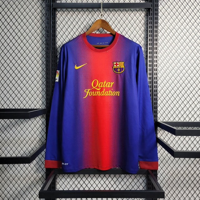 Camisa Barcelona Retrô Home 2013 Manga Longa Nike Masculina - Azul e Grená