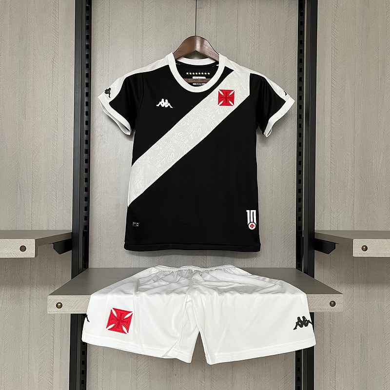 Kit Infantil Vasco Home 24/25 Camisa + Shorts Kappa Unissex - Preto e Branco