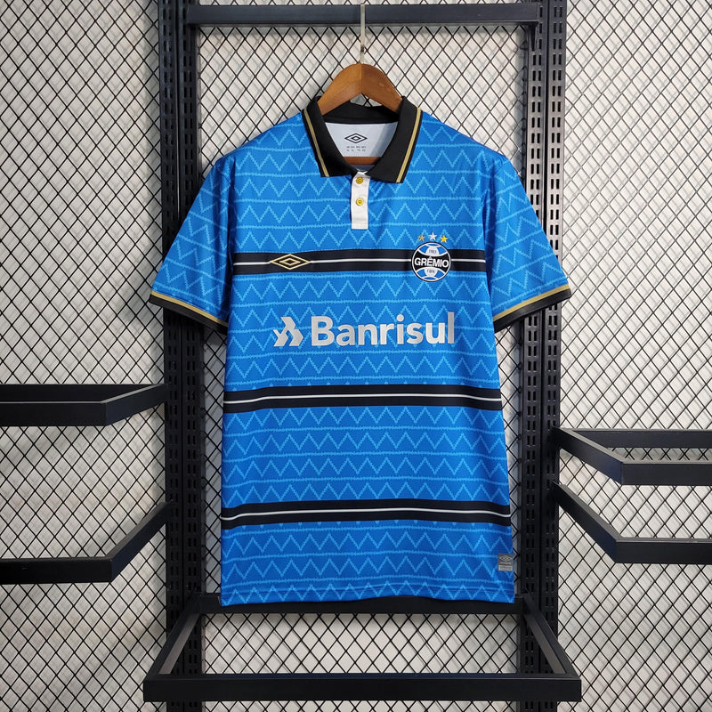 Camisa Grêmio Polo 23/24 Torcedor Umbro Masculino - Azul, Preto e Branco