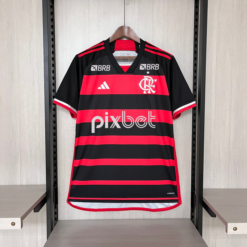 Camisa Flamengo Home 24/25 Todos os Patrocinadores Torcedor Adidas Masculina - Vermelho e Preto