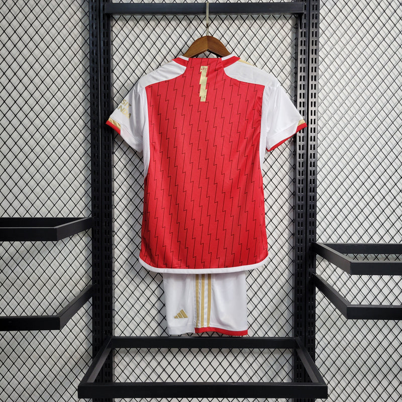 Kit Infantil Arsenal Home 23/24 Camisa + Shorts Adidas Unissex - Vermelho e Branco