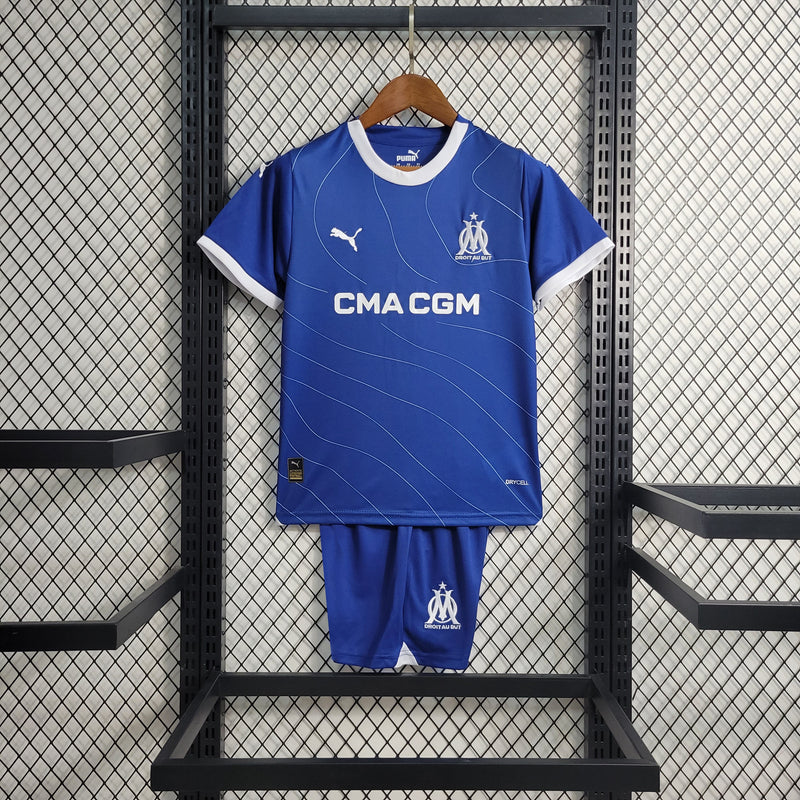 Kit Infantil Olympique De Marseille Away 23/24 Unissex Puma - Azul