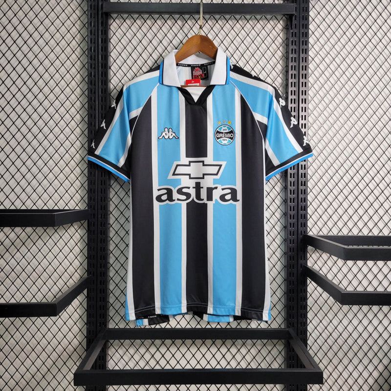 Camisa Grêmio Retro Home 2000 Torcedor Kappa Masculino - Azul, Preto e Branco