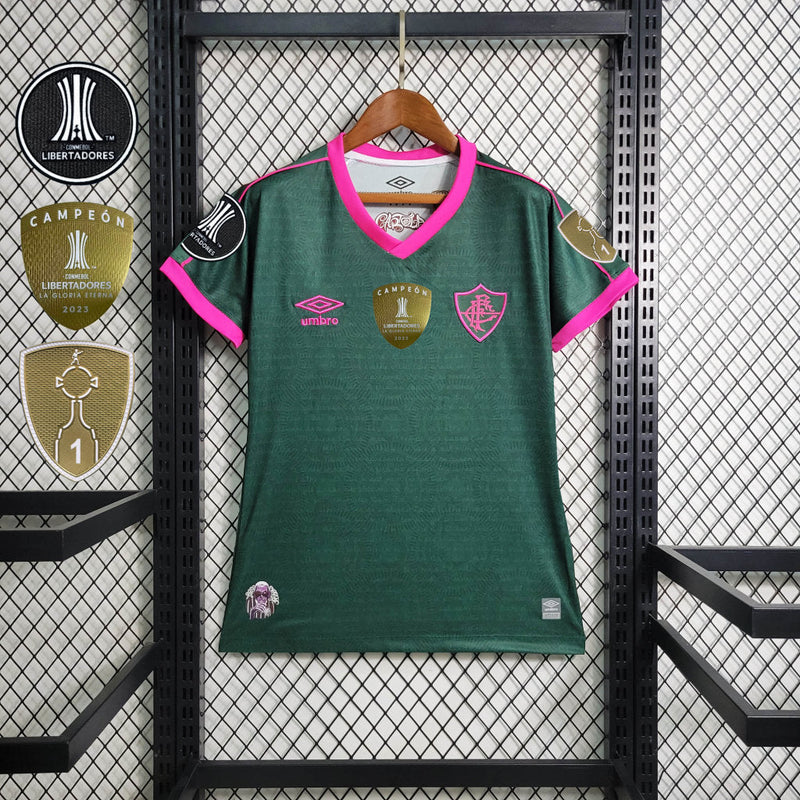 Camisa Fluminense Third + Patches 23/24 Torcedor Umbro Feminino - Verde e Rosa