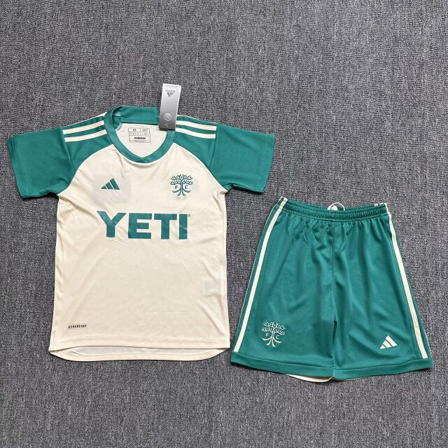 Kit Infantil Austin FC Home 24/25  Unissex Adidas - Branco e Verde