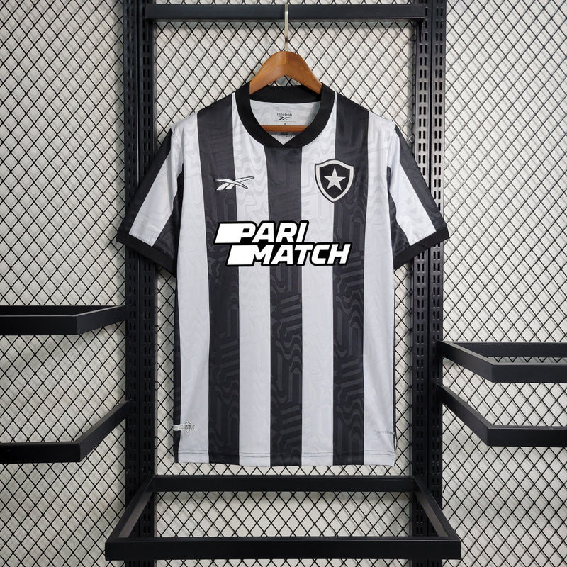 Camisa Botafogo Home 23/24 Torcedor Reebok + Patrocínios Masculina - Preta e Branca