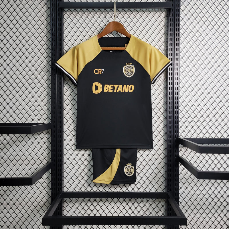 Kit Infantil Sporting Third 23/24 Torcedor Nike Masculina - Preto e Bege