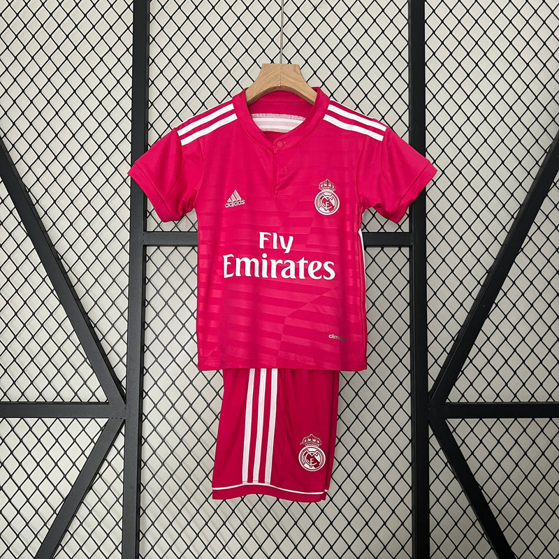 Kit Infantil Real Madrid Retrô Away 2015 Camisa + Shorts Adidas Unissex - Rosa