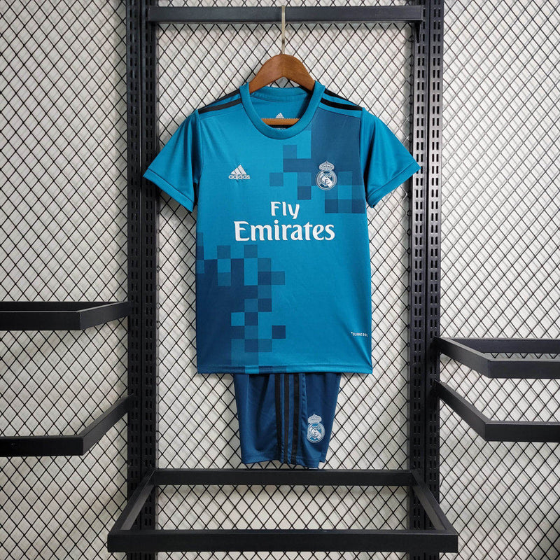 Kit Infantil Real Madrid Retrô Away 2018 Camisa + Shorts Adidas Unissex - Azul