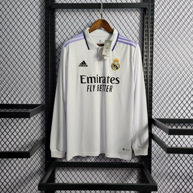 Camisa Real Madrid Home 22/23 Manga Longa Torcedor Adidas Masculina - Branca