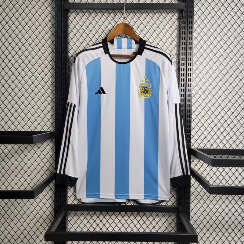 Camisa Argentina Home Manga Longa 22/23 Torcedor Adidas Masculina - Azul e Branca