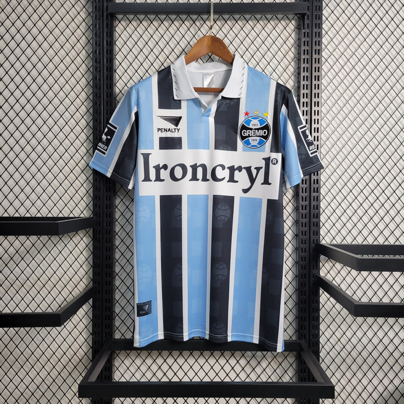 Camisa Grêmio Retro Home 1997 Torcedor Penalty Masculino - Azul, Preto e Branco