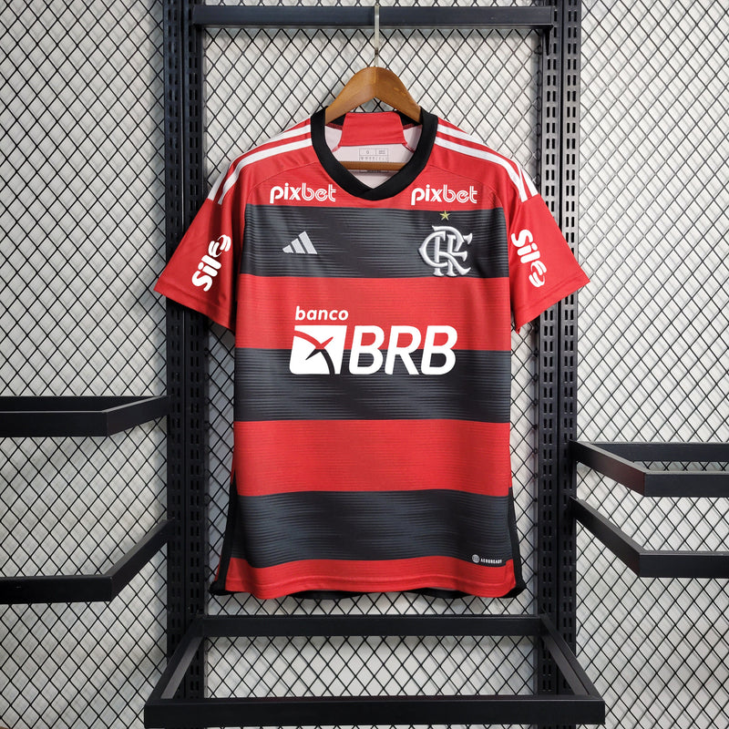 Camisa Flamengo Home 23/24 Todos os Patrocinadores Torcedor Adidas Masculina - Vermelho e Preto