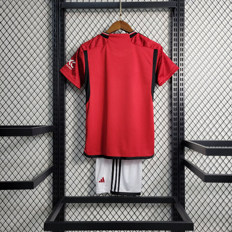 Kit infantil Manchester United Home 23/24 Torcedor Adidas Masculina - Vermelho