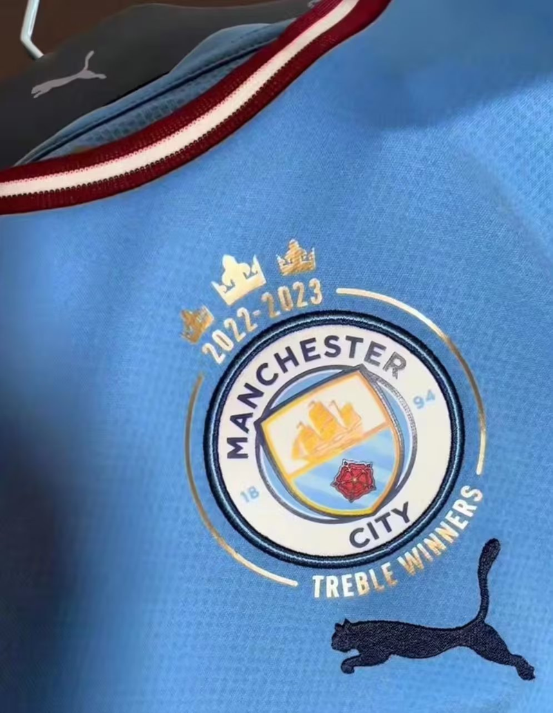 Camisa Manchester City Home Especial Triplice Coroa 23/24 Torcedor Puma Masculina - Azul