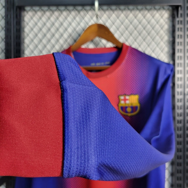 Camisa Barcelona Retrô Home 2013 Manga Longa Nike Masculina - Azul e Grená