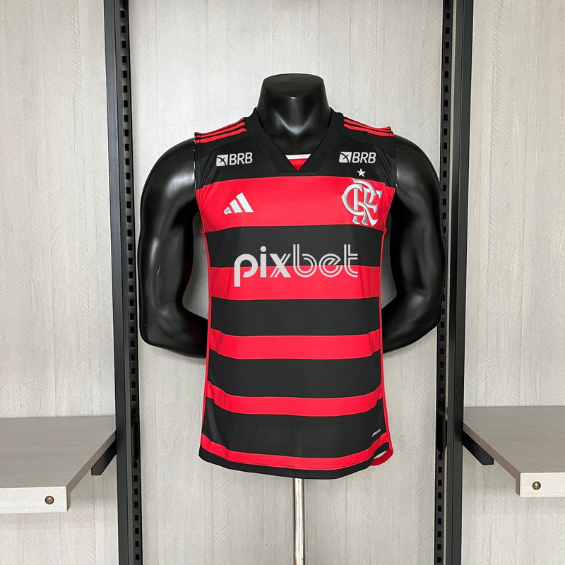 Camisa Flamengo Home Regata Todos os Patrocinadores 24/25 Torcedor Adidas Masculino - Vermelho e Preto