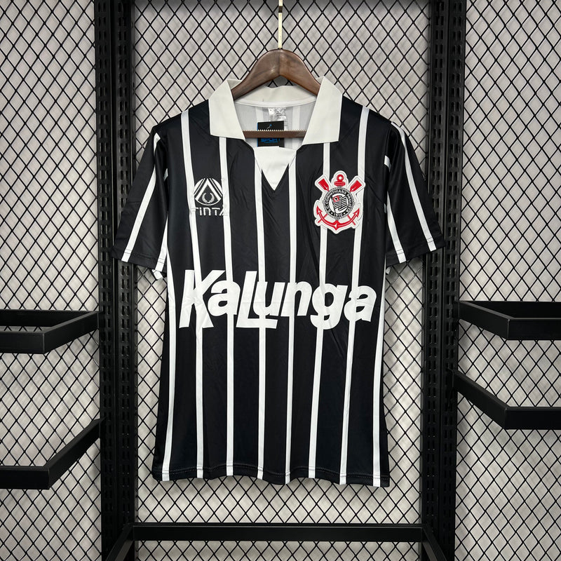 Camisa Corinthians Retro Away 1990 Torcedor Finta Masculina - Preta e Branca