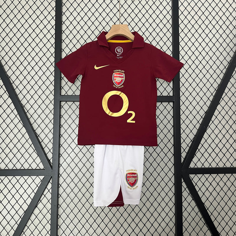 Kit Infantil Arsenal Home Away 2002 Camisa + Shorts Nike Unissex - Vinho