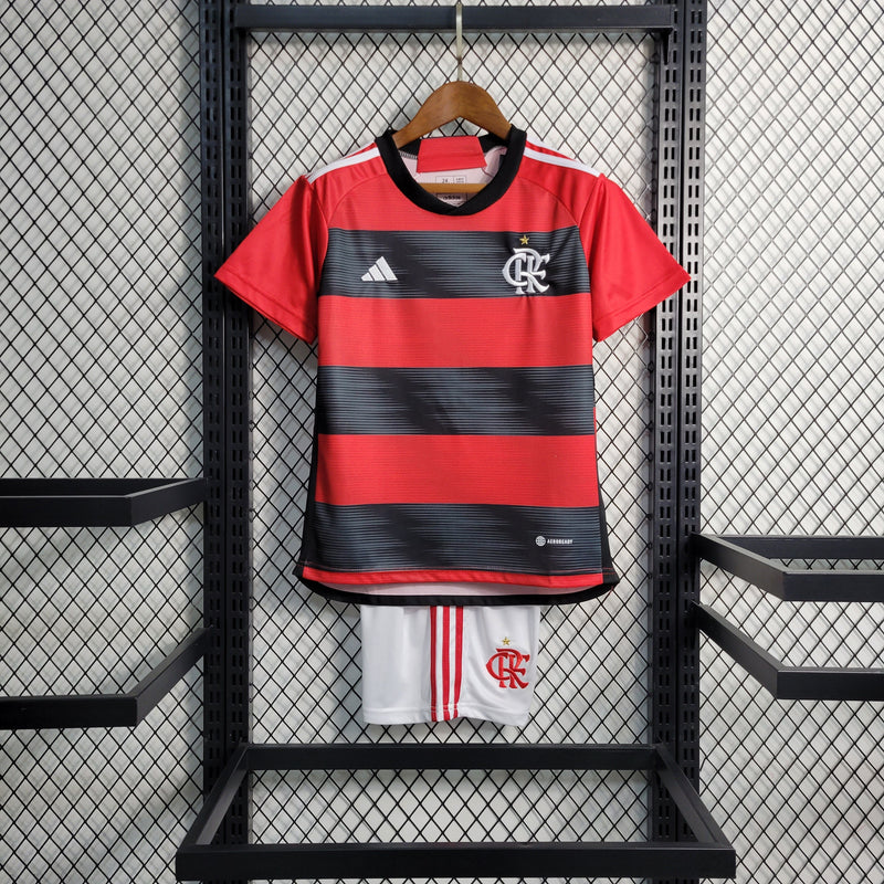 Kit Infantil Flamengo Home 23/24 Adidas Unissex - Vermelho e Preto