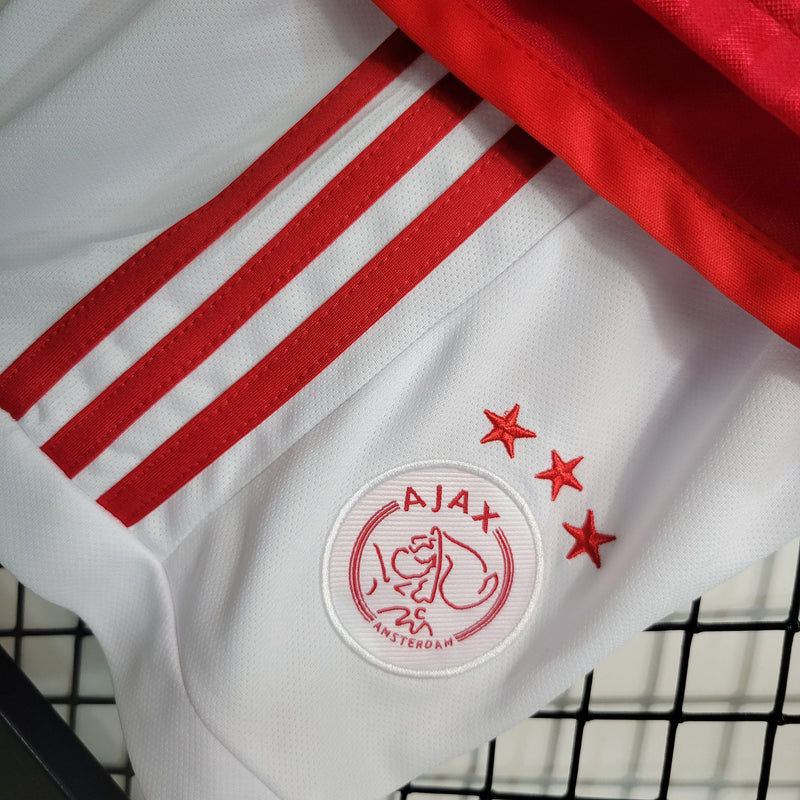 Kit Infantil Ajax Home 23/24 Torcedor Adidas Masculina - Branca e Vermelha