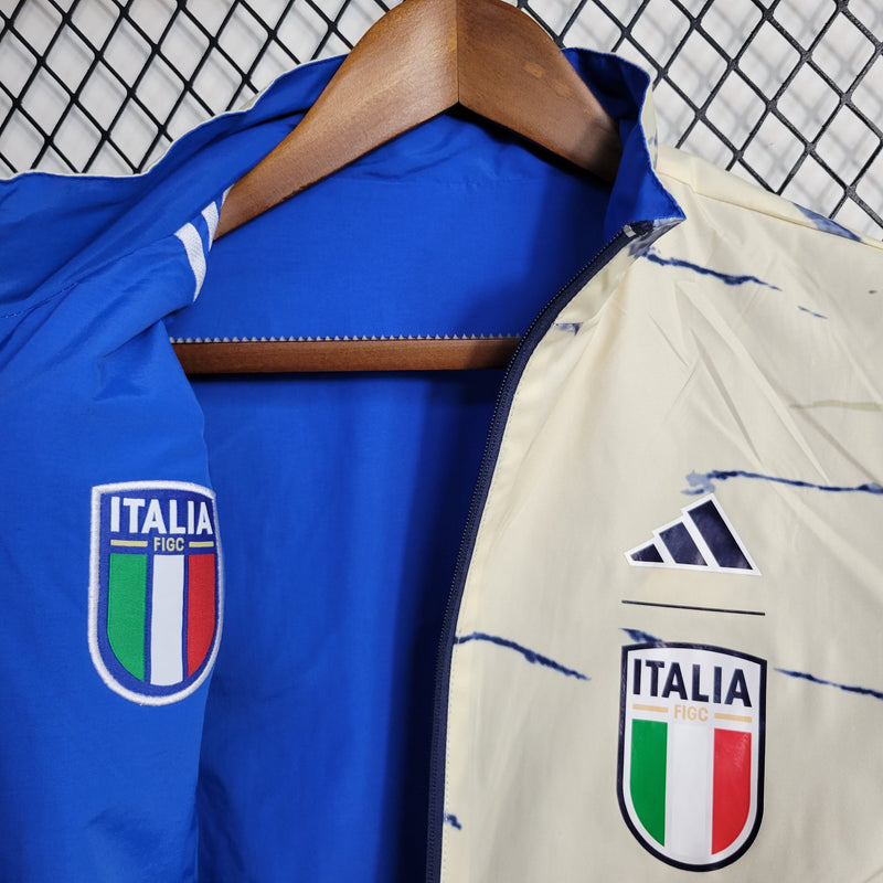 Corta Vento Italia Home/Away Reversível 23/24 Adidas Unissex - Azul e Bege