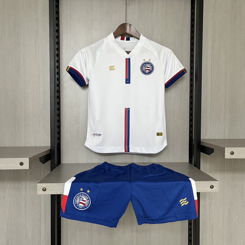 Kit Infantil Bahia Away 24/25 Camisa + Shorts Esquadrão Unissex - Branca e Azul