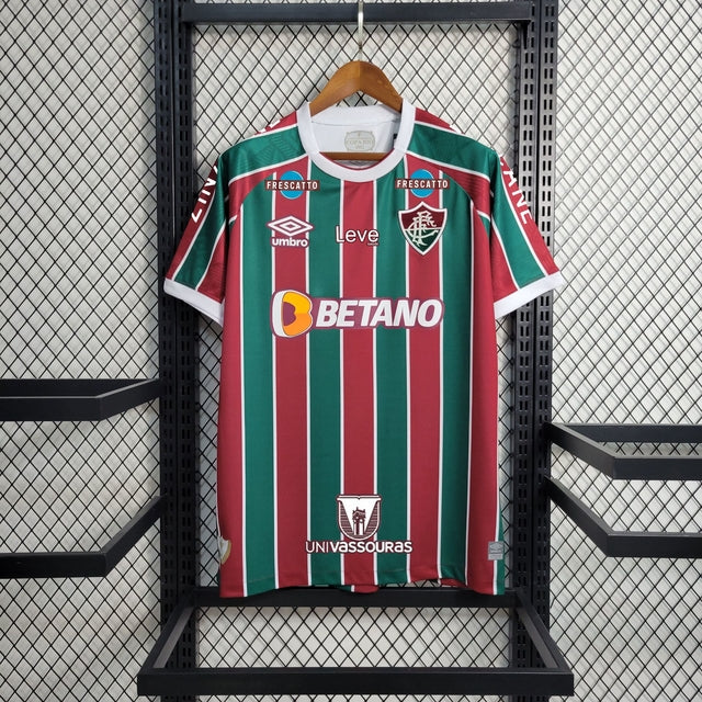 Camisa Fluminense Home 23/24 Torcedor + Todos os Patrocínios Umbro Masculina - Vermelha e Verde