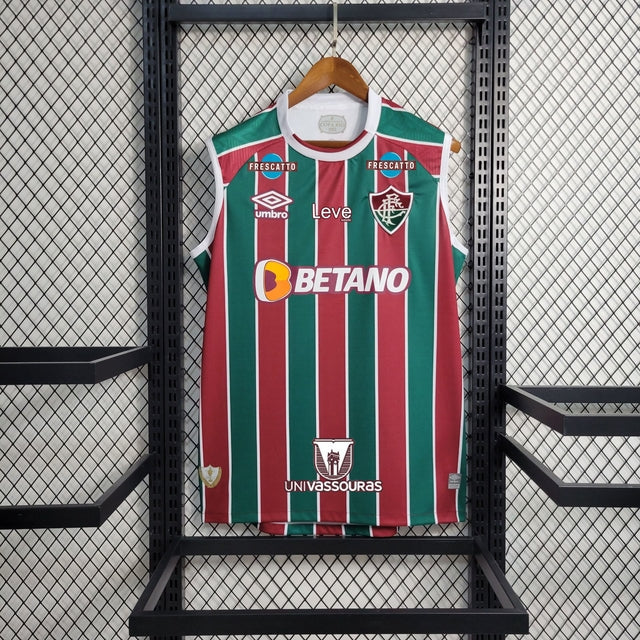 Camisa Fluminense Home Regata 23/24 Torcedor + Todos os Patrocínios Umbro Masculina - Vermelha e Verde