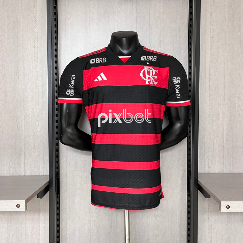 Camisa Flamengo Home 24/25 Todos Os Patrocinadores Jogador Adidas Masculina - Vermelho e Preto