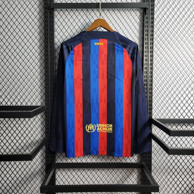 Camisa Barcelona Home 22/23 Manga Longa Torcedor Nike Masculina - Azul e Grená