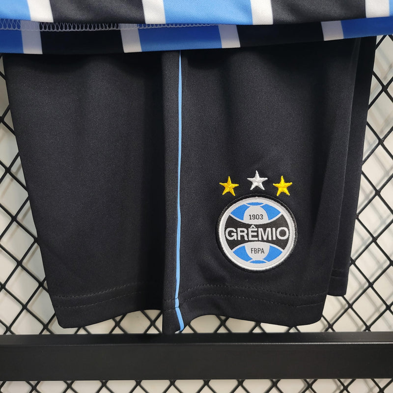 Kit Infantil Grêmio Home 23/24 Torcedor Umbro Masculino - Azul, Preto e Branco