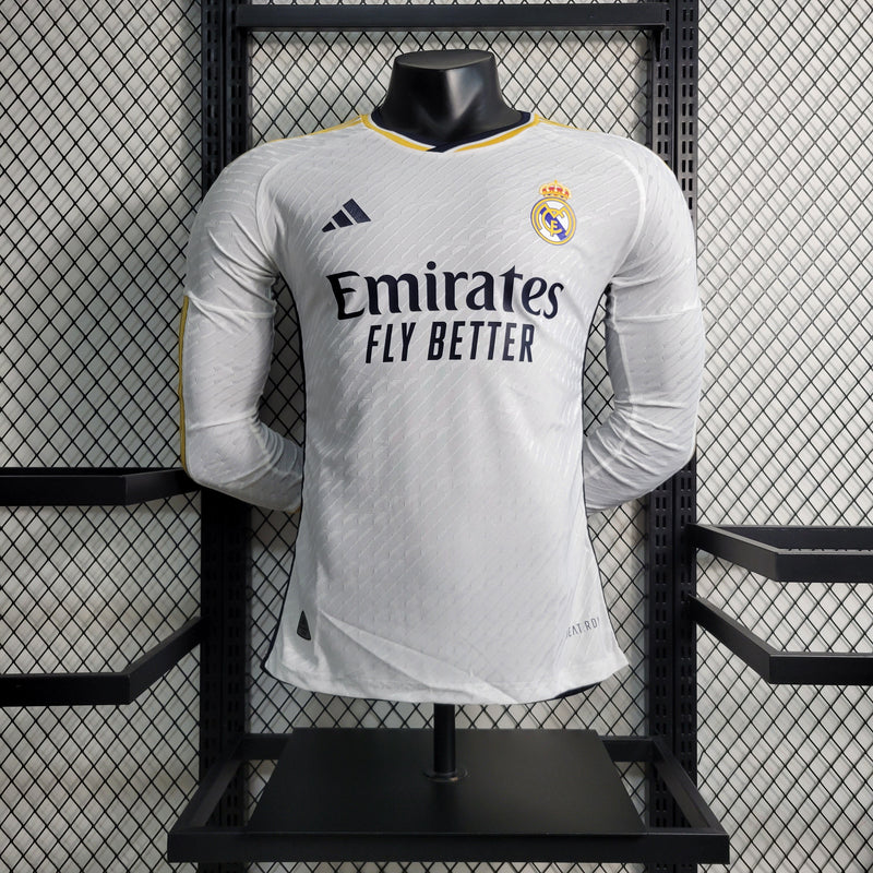 Camisa Real Madrid Home Manga Longa 23/24 Jogador Adidas Masculina - Branca