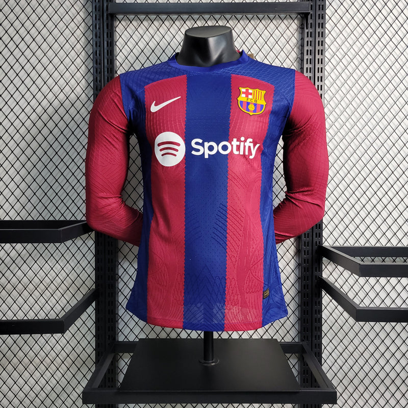 Camisa Barcelona Home 23/24 Manga Longa Jogador Nike Masculina - Azul Grená