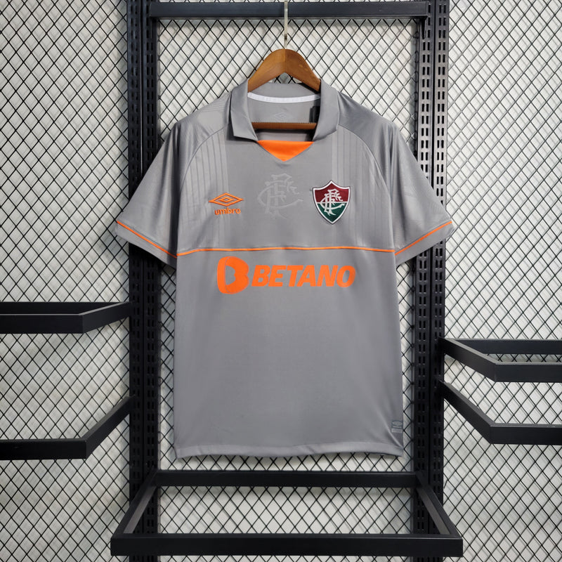 Camisa Fluminense Goleiro 23/24 Torcedor Umbro Masculina - Cinza e Laranja