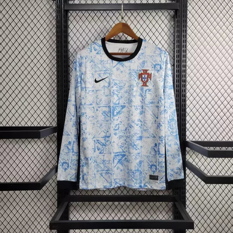 Camisa Portugal Away Manga Longa 24/25 Torcedor Nike Masculina - Branca e Azul