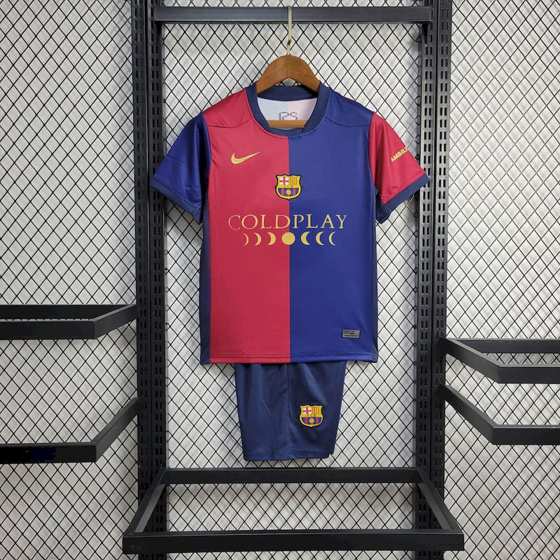 Kit Infantil Barcelona X ColdPlay 24/25 Camisa + Shorts Nike Unissex - Grená