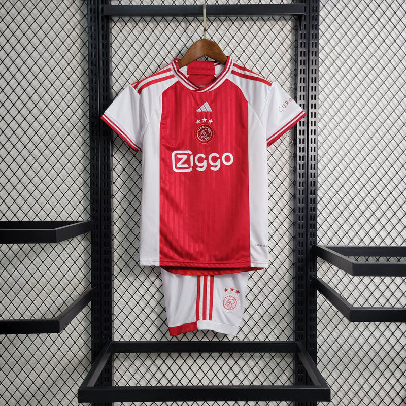 Kit Infantil Ajax Home 23/24 Torcedor Adidas Masculina - Branca e Vermelha