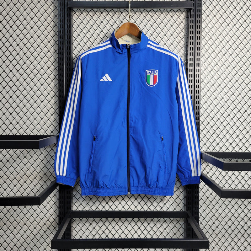 Corta Vento Italia Home/Away Reversível 23/24 Adidas Unissex - Azul e Bege