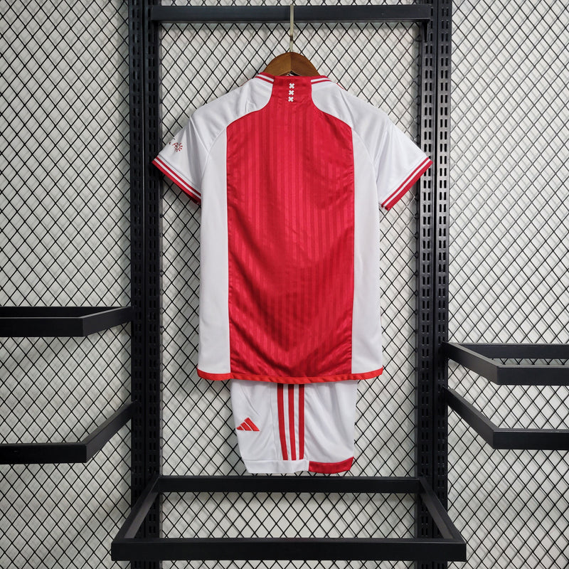 Kit Infantil Ajax Home 23/24 Torcedor Adidas Masculina - Branca e Vermelha