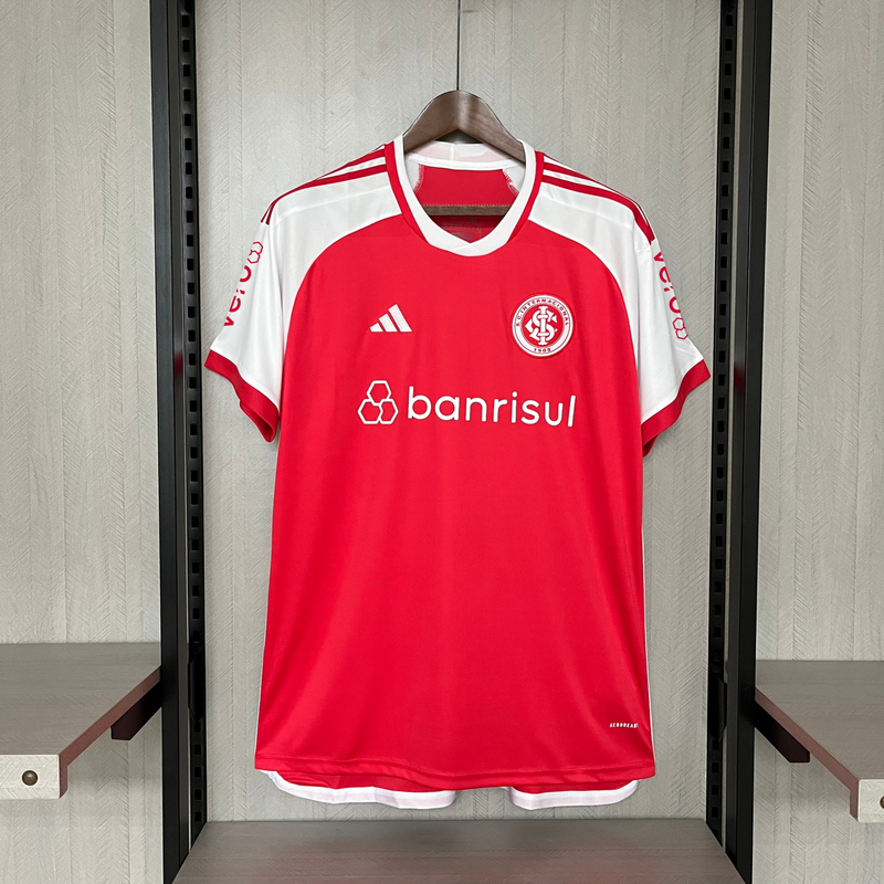 Camisa Internacional Home 24/25 Torcedor + Patrocínios Adidas Masculino - Vermelho e Branco