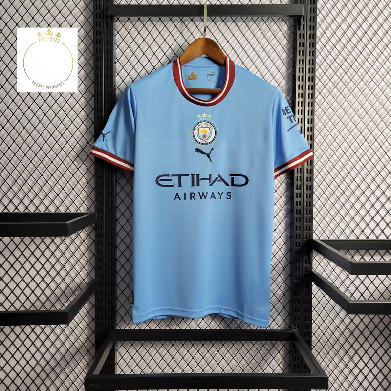 Camisa Manchester City Home Especial Triplice Coroa 23/24 Torcedor Puma Masculina - Azul