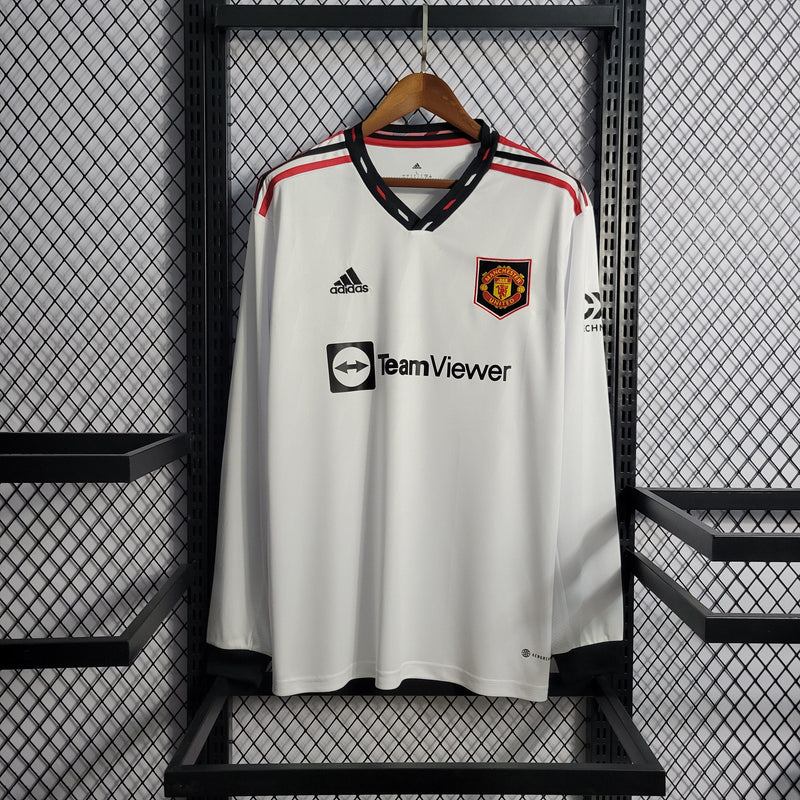 Camisa Manchester United Away Manga Longa 22/23 Torcedor Adidas Masculina - Branca