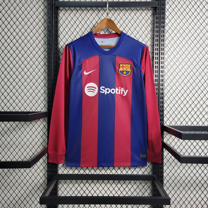 Camisa Barcelona Home Manga Longa 23/24 Torcedor Nike Masculina - Azul e Grená